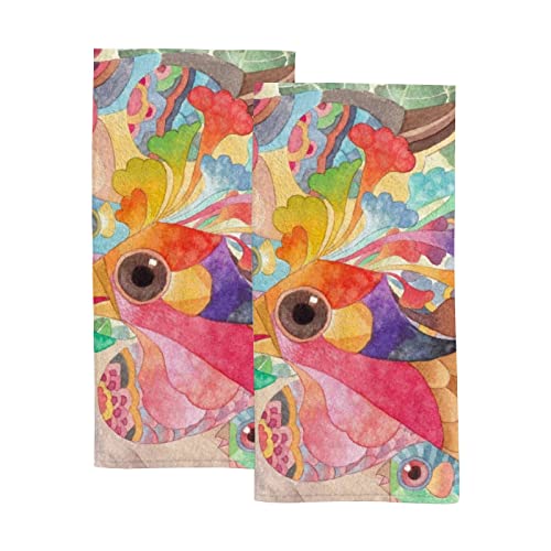 Zhimi Hand Bath Towels For Bathroom Set Of 2 Fantasy Birds Botanical Colorful Fingertip Towel Water Absorbent Soft Polyester For Kitchen Gym Spa Face Salon 30X15Inch #TOP7