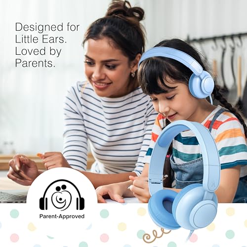 Image of FINGERS HappyHertz Wired Headphones for Kids (85 dB Volume Limit Safe Sound, Super-Soft Cushions, Foldable Design, Tangle-Free Cable, Perfect for Music, Learning & Fun) - Cool Blue
