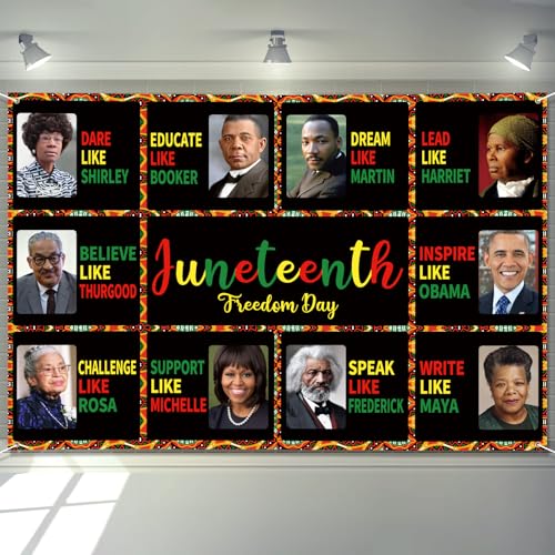 Arosche Juneteenth Decorations Happy Juneteenth Banner 72 x 48 African American Inspiring Words Independence Day Freedom Banner for Classroom Party Supplies Photography Background Home Decor