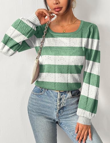 Image of HOTOUCH Sweaters for Women 2026 Fall Trendy Tops Casual Puff Sleeve Square Neck Cute Tunic Pullover Blouses XS-XXL