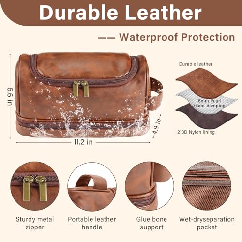 Personalized Toiletry Bag for Men, Custom Toiletries Shaving Bag Travel Pouch, Engraved Monogrammed Leather Cosmetic Hygiene Bag, Ideas Gifts for Men, Him, Dad, Husband, Boyfriend, Groomsmen, Birthday - Image 5