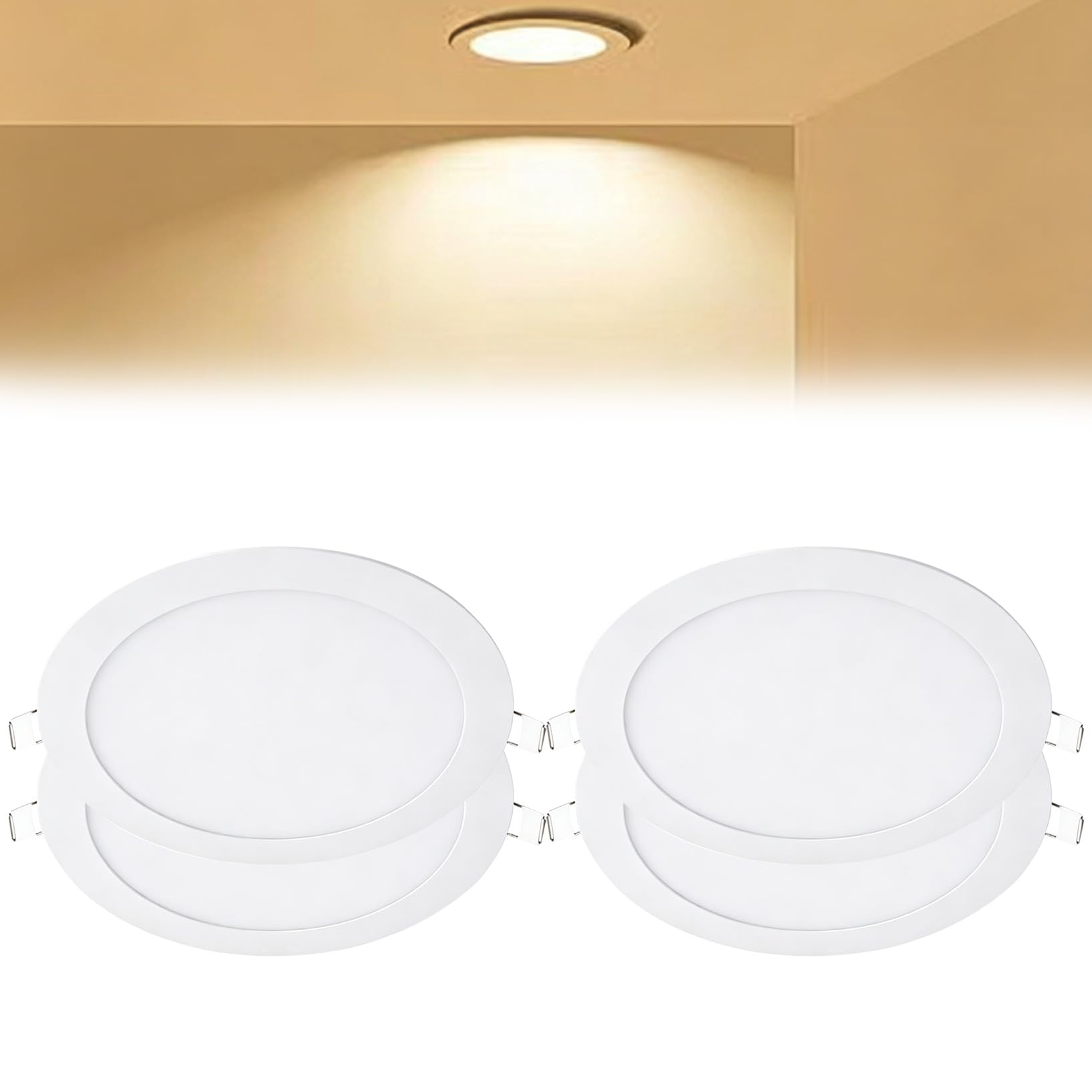 VOGHMOLD 18W Ultra Slim LED Downlight 9 inch, 3000K Recessed Ceiling Light, Cut Φ205-210mm, AC85-265V Flush Mount Spotlights Aluminum Round Panel Lights for Office Hallway, 4 Pack