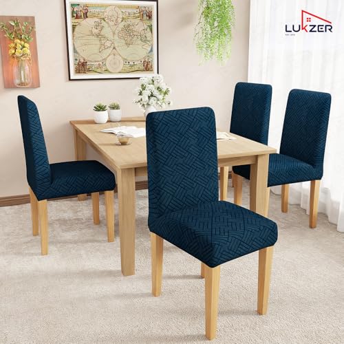 Image of Lukzer Elastic Dining Chair Cover - 2PC Pastel Marine Blue Abstract | Textured High Stretch Jacquard Seat Cover | Removable Washable Short Dining Chair Cover Protector Seat Slipcover | (CC-173-02)