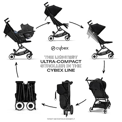 Cybex Libelle Lightweight Travel Baby Stroller - Carry-On Compliant Compact Fold, One-Hand Adjustable Recline - Compatible with CYBEX Car Seats, Moon Black