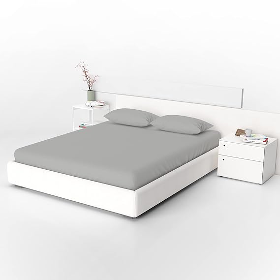 Suam Plain Double Elastic Fitted Bedsheet with Two Pillow Cases | 100% Pure Cotton (Bedsheet: 137x190+35 cms, Pillow Cover Size: 45x70+15 cms) (Double, Light Grey)