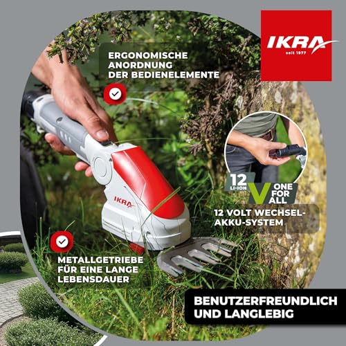 IKRA Teleskop Grasschere & Strauchschere IGBS 1210 F, inkl. Akku & Ladegerät, Messer Made in Germany