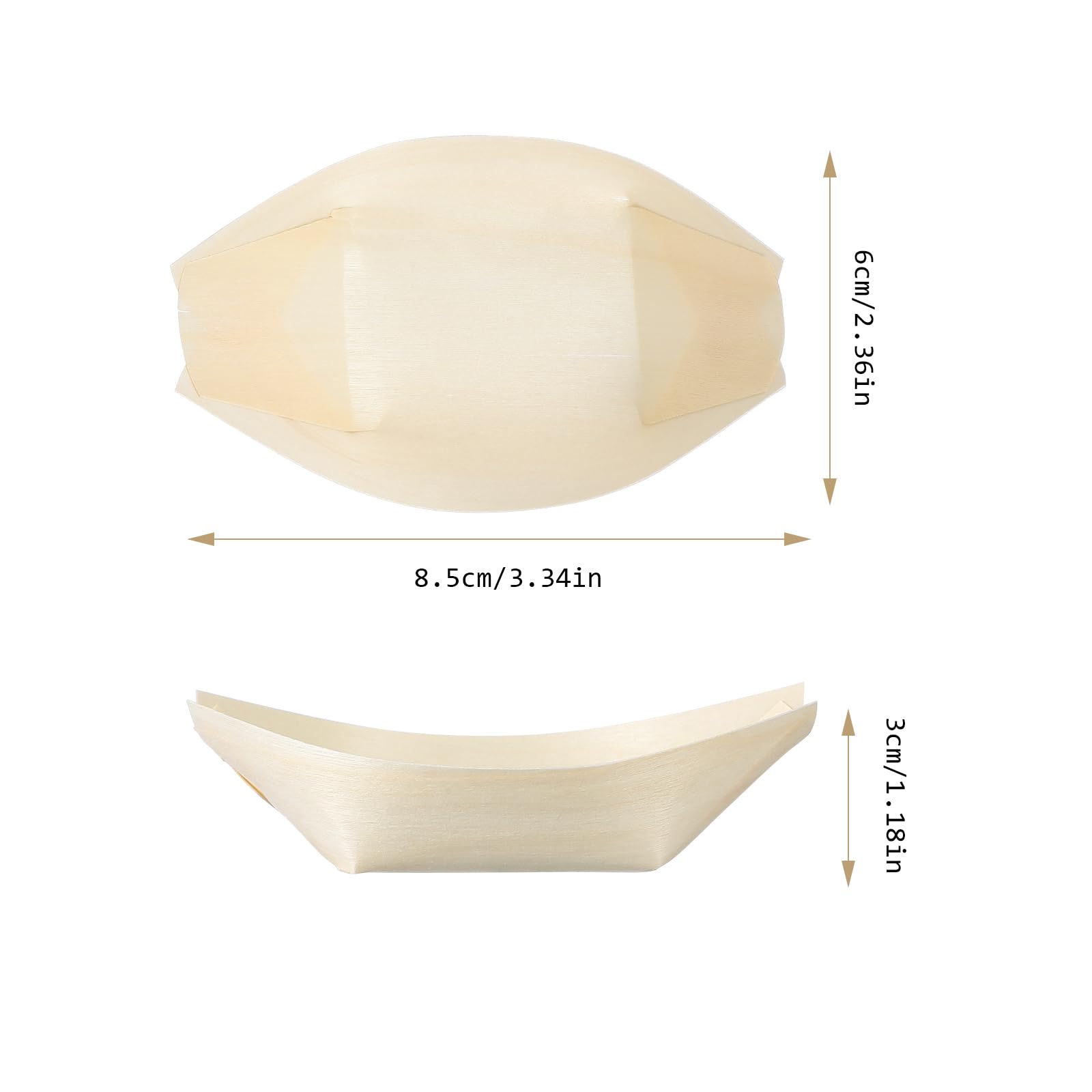 Lot De 50 Bols à Collation En Bambou - 8,5 X 6 Cm - Pour Sushis, Saucisses Au Curry, Frites, Entrées Et Collations - Bateaux Jetables écologiques Pour Fêtes, Restauration Et événements