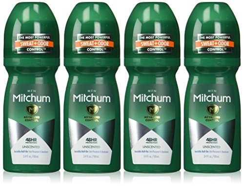 Mitchum Invisible Anti-Perspirant & Deodorant Roll-On, Unscented 3.4 oz (Pack of 4)