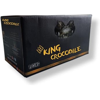 King Crocodile Coconut Charcoal with Long Burning Time, 27 x 27 mm, Sustainable Natural Charcoal, Low Ash, Low Smoke, Barbecu