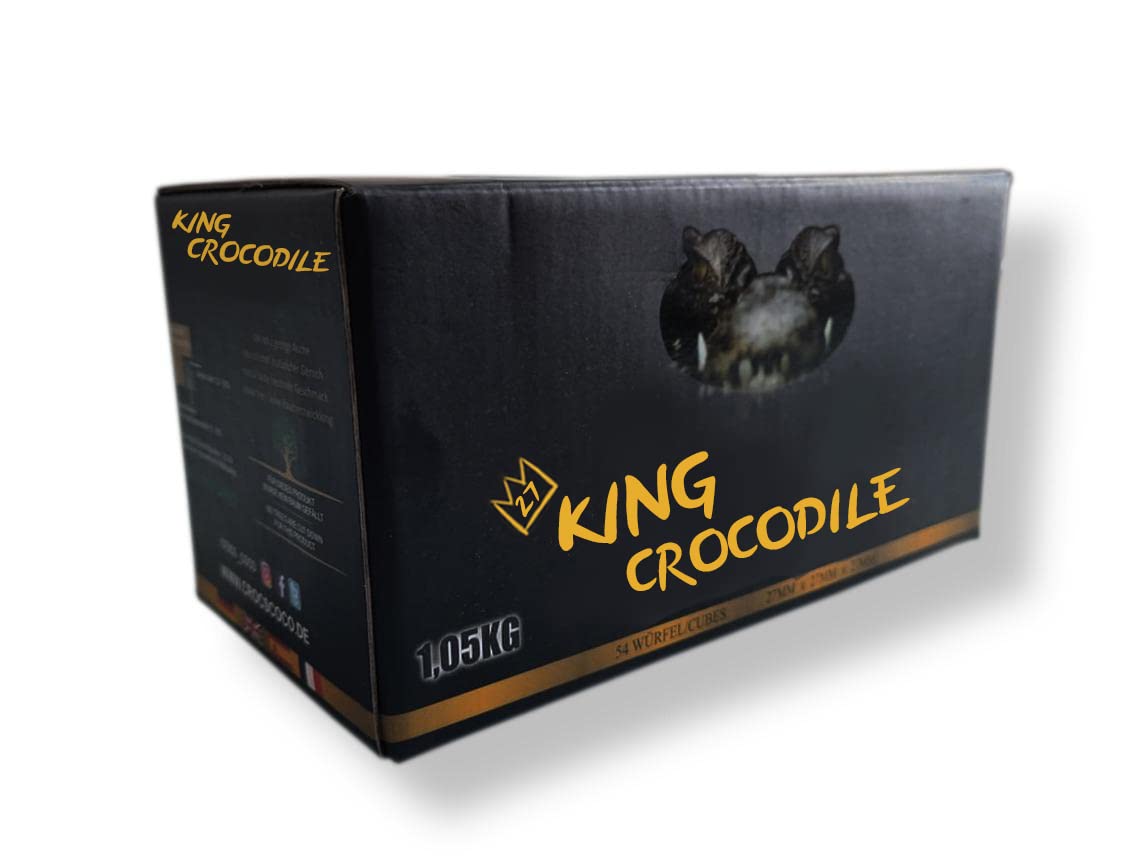 King CrocodileCoconut Charcoal with Long Burning Time, 27 x 27 mm, Sustainable Natural Charcoal, Low Ash, Low Smoke, Barbecue Charcoal, Premium Quality Coal Cube (Consumer, 10 kg)