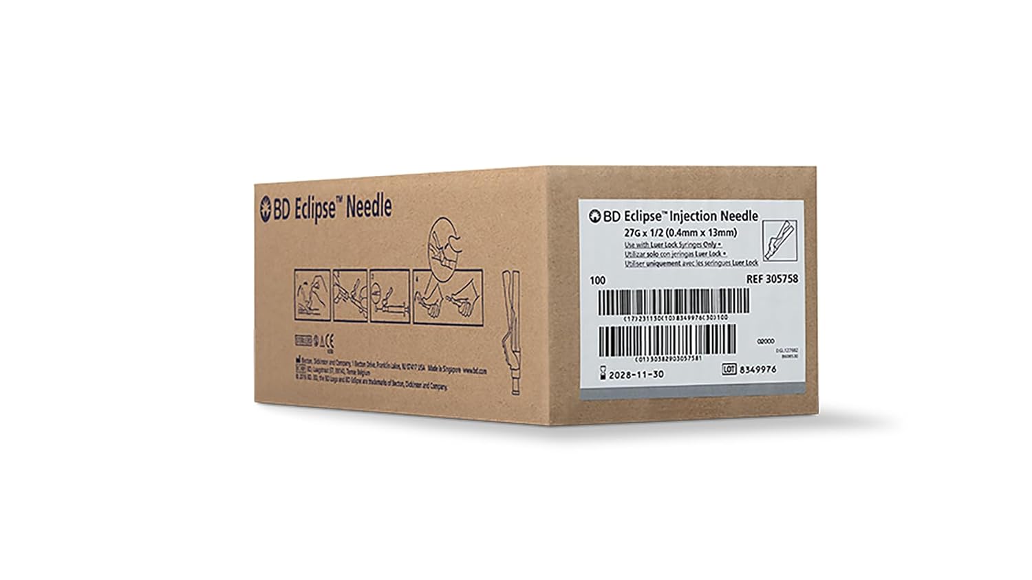 BD Eclipse Needle, 27 G x 1/2 in. #305758, (100 Count)