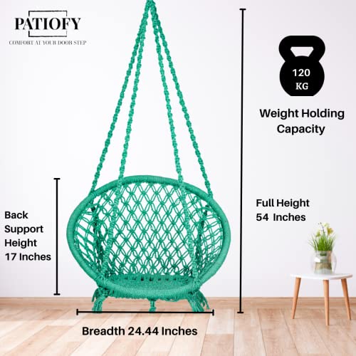 Image of Patiofy Cotton Netted Round Large Swing for Adults /Swing for Balcony /Swing Chair for Adults for Home /Hammock Swing for Adults /Swing Chair Wooden /Without Hanging Kit (120Kgs Weight Capacity- Green)