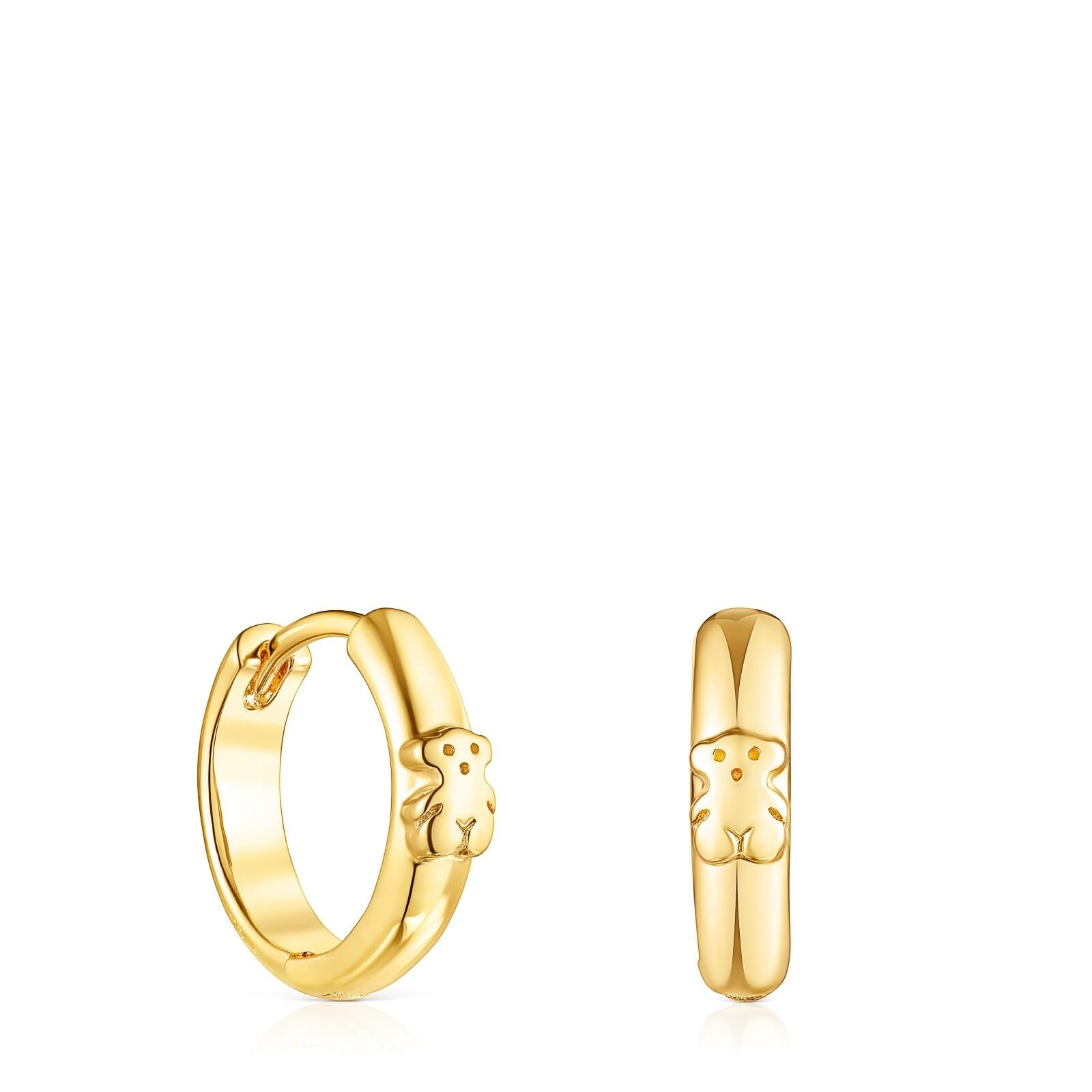 TOUSPendientes de Aro con Baño de Oro 18Kt sobre Plata para Mujer con Motivo de Oso y Cierre Criolla, Elegante y Versátil, Colección Basics