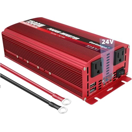 Image of Cantonape 1500W/3000W(Peak) DC 24V to 110V/120V AC Power Inverter with Dual AC Outlets Dual 3.1A USB Car Adapter for Car Home Truck Outdoor Red