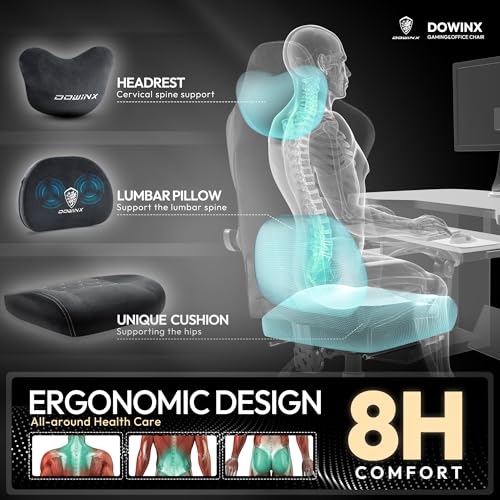 Sedia Gaming Ergonomica, Poltrona Gaming con Cuscini in Tessuto, Rotelle e Poggiatesta, Sedia da gaming Traspirante con Poggiapiedi e Supporto per la Zona Lombare, Nero - Sedia gaming - Immagine 5