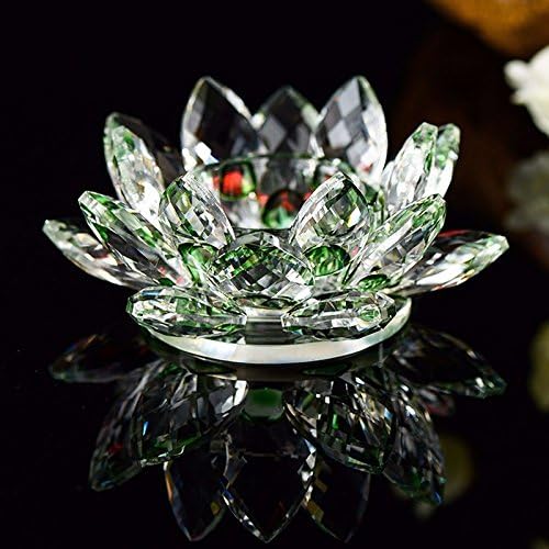 idreamtrader Crystal Lotus Flower Tealight Candle Holder With Gift Box with Spinning Base Wedding Party Decor Craft Home Decoration Ornaments (8 Colours to Choose From) (Green-CH)