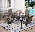 Sophia & William Patio Dining Set, 4 x C Spring Motion Chairs Furniture Set,1 Square 37"x 37" Metal Umbrella Table for Outdoor Lawn Garden Pool Metal Frame Easy to Care Weather Resistant