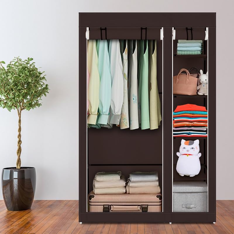 Armario portátil para dormitorio, armario con funda de tela no tejida, barra móvil para colgar ropa y 6 estantes de almacenamiento, organizadores de