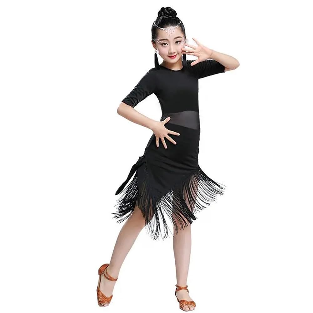 Enfants Filles Danse Vêtements Gland Hem Latin Dance Dress Exercice Performances Compétition Costume
