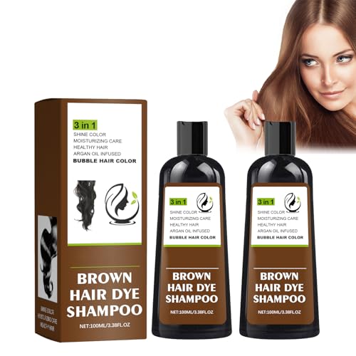 Bubble Hair Dye - Champú Tinte Coloración Temporal para el Cabello, Nutrir y Teñir para Hombres y Mujeres, Sencillo y Fácil de Manejar (Marrón, 2 Piezas)