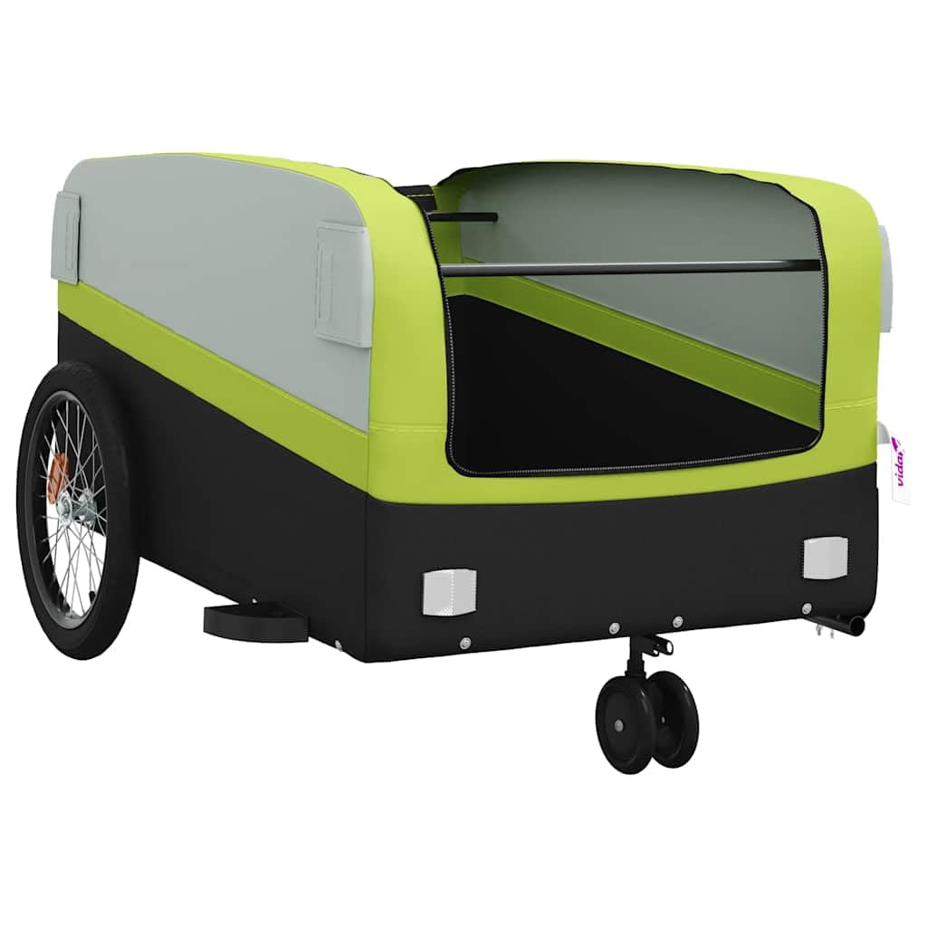 Przyczepa rowerowa, czarna, zielona, nośność 45 kg, żelazna z dyszlem, flaga bezpieczeństwa, składana, do transportu ładunków, dzieci, psów, bagażu, zakupów, aktywności na świeżym powietrzu