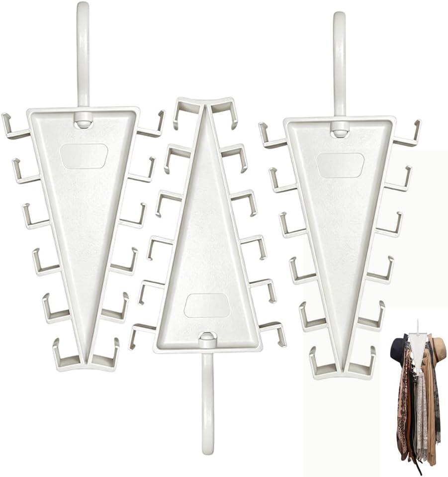  V-Shaped Double-Sided Closet Hanger, 12 Hooks Rotating Organizer for Hats Scarves Belts (White/3pcs)