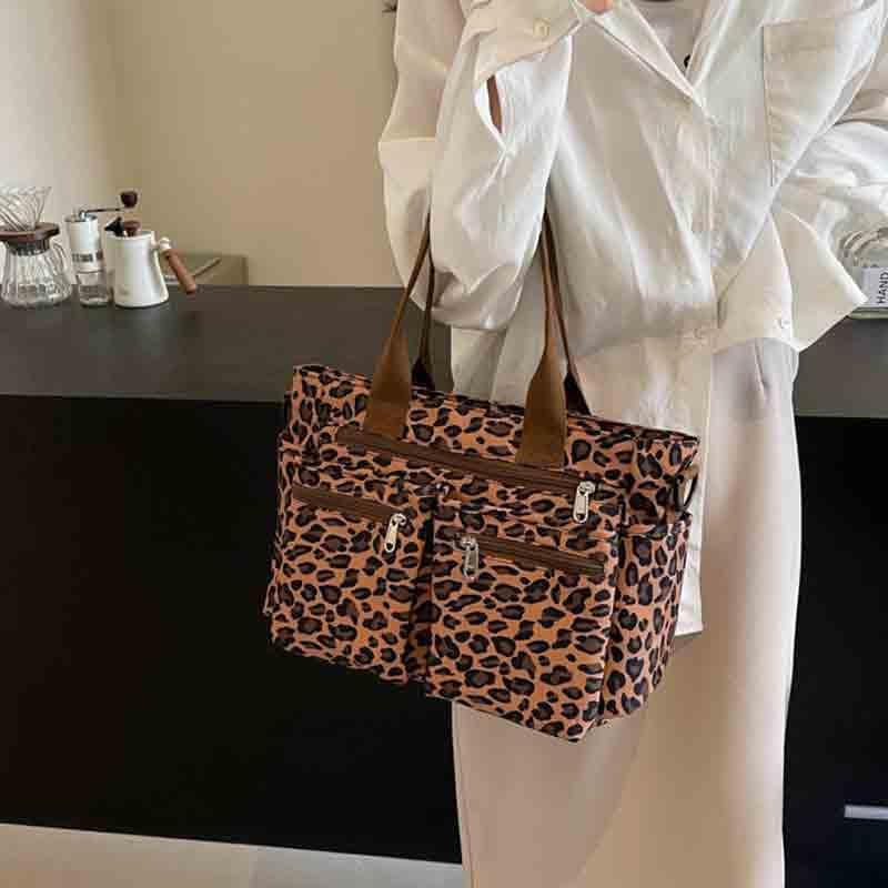 Women's large capacity leopard print tote bag, versatile single shoulder crossbody bag, casual mommy handbag - Image 4