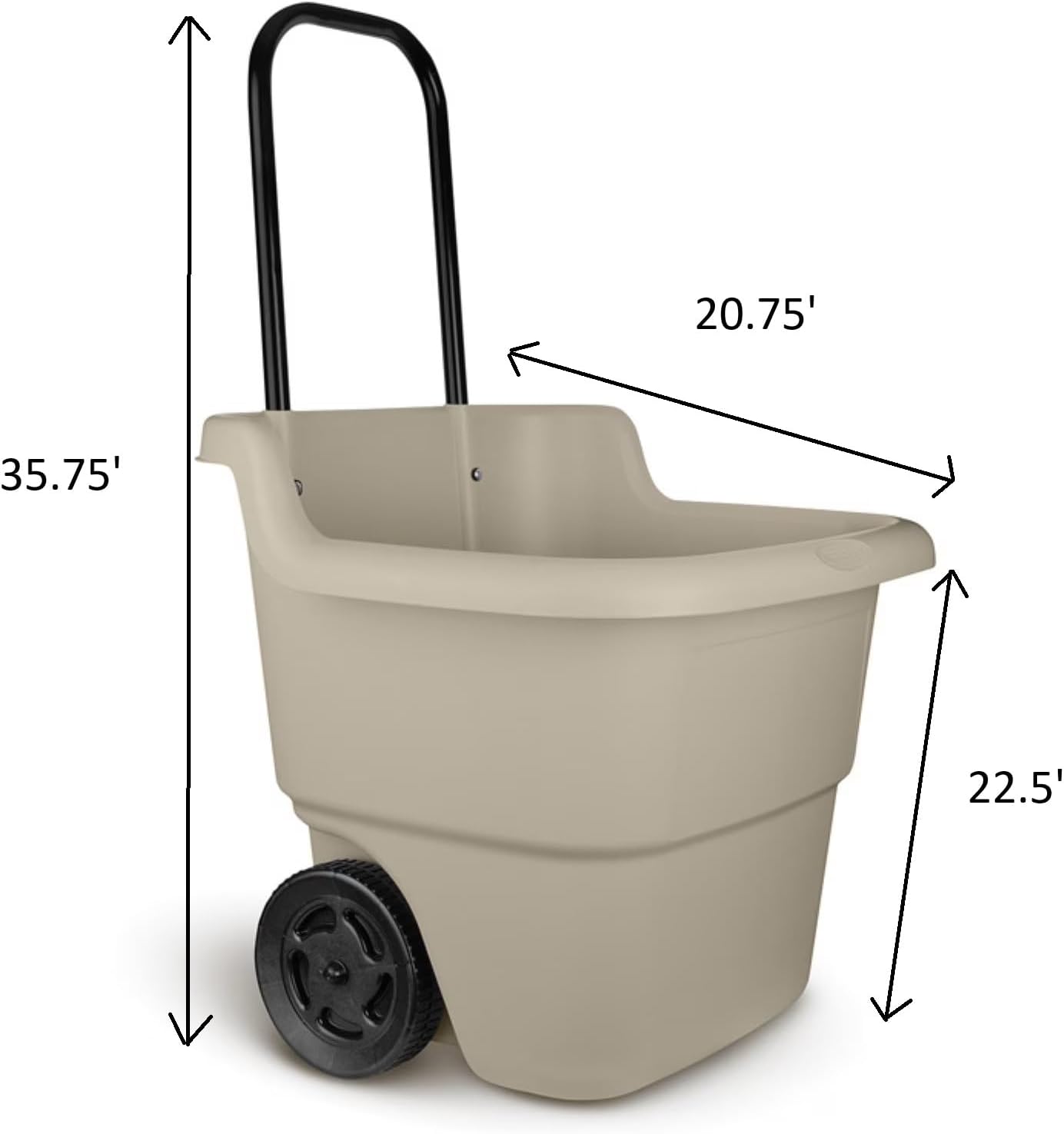 15 Gallon Resin Rolling Lawn and Utility Cart, Lightweight Resin Yard Hauler with Retractable Handle and 7 Inch Wheels for Multi-Purpose Outdoor Use 20.75 in D x 35.75 in H x 22.5 in W