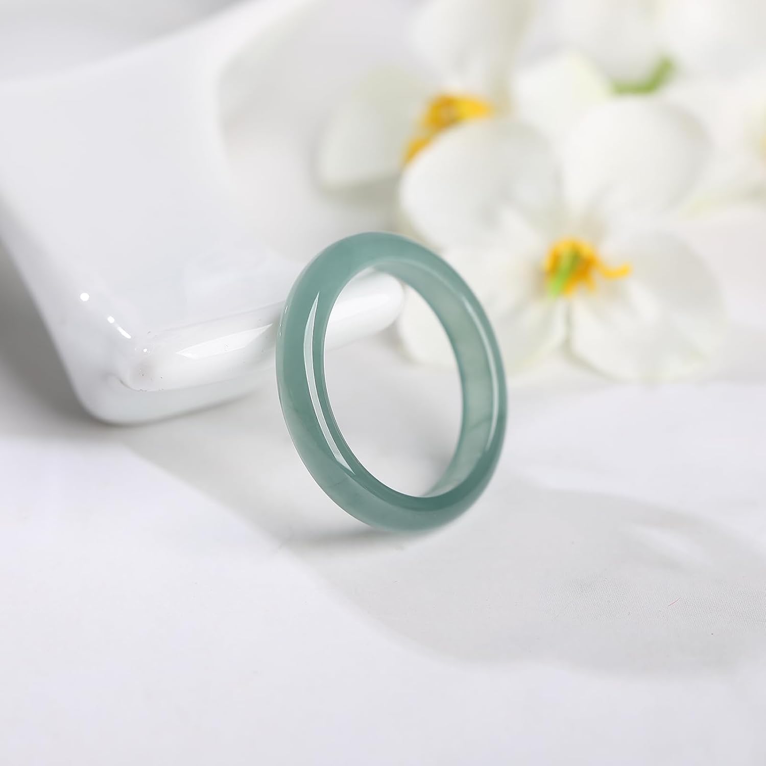 Real Green Jade Band Ring for Women Men Genuine Jadeite Jewelry Natural Stone Rings Protection for Lovers Couples Birthday Valentine's Day Gifts Size 3-12