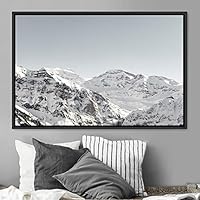 Framed Canvas Wall Art Snow Mountain Cool Expressive Farmhouse/Country Landscape Mountain Top Multicolor Photography Portrait Realism - 16x24 inches