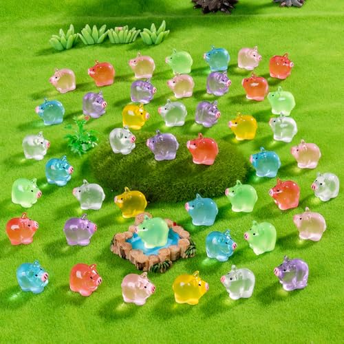 Teenzee 70 Pcs Mini Resin Pig Figurine Bulk Mini Pig Figurine Cake Decorations Cute Miniature Resin Sculpture Ornament Micro Landscape Office Garden Desk Party Tabletop Decor