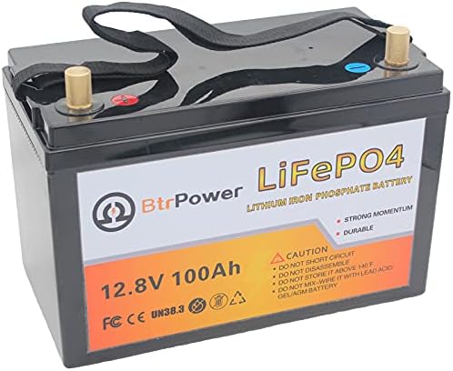 BtrPower 12V 100AH Lithium Battery,5000+ Deep Cycle LiFePO4 Battery with Built-in 100A BMS fit for Home Storage,Trolling Motor,RV,Off-Grid System,Solar Power System,Marine