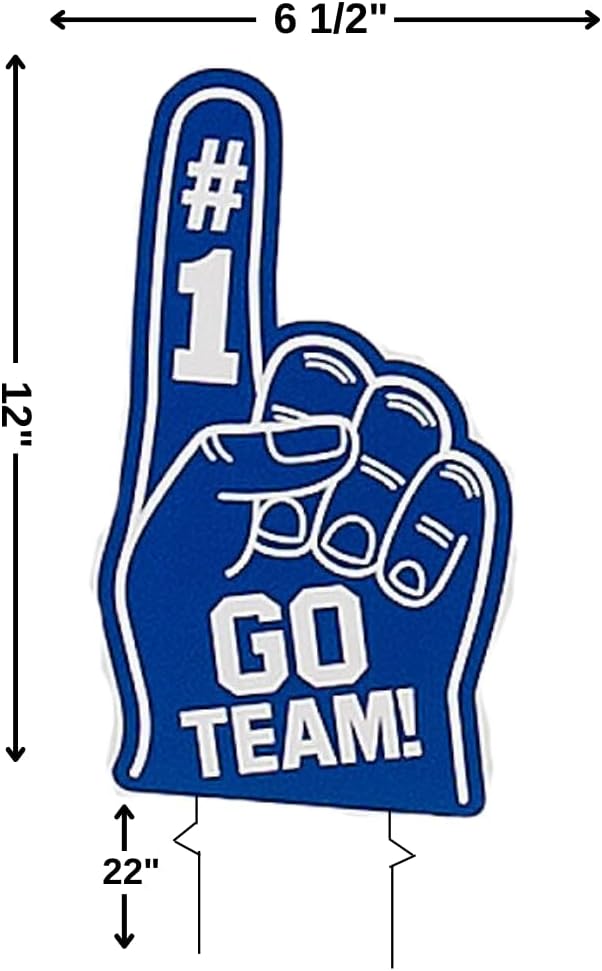 Fun Express Blue Go Team Finger Yard Signs, 6.5" x 12" – Perfect for Cheerful Team Spirit Decor at Events & Parties – 6 Pieces
