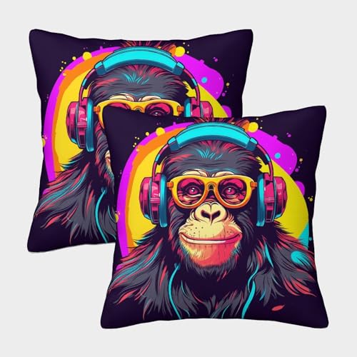 Gorilla-Kissenbezüge, quadratisch, 3D-Druck, dekorativ, superweich, für Terrasse, Couch, Zelt, Balkon und Sofa, 45 x 45 cm, 2 Stück