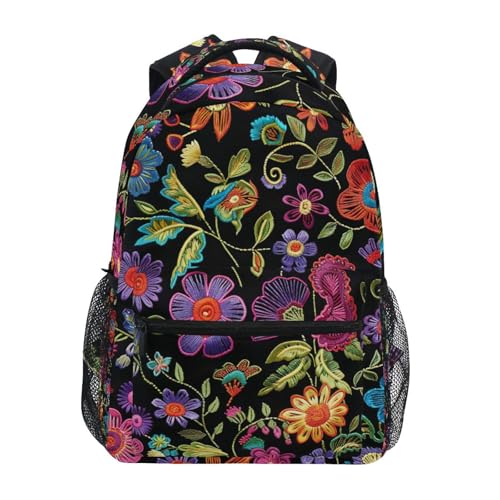 YETTASBIN Mexican Floral Backpack for Men Women, Waterproof High/Middle School Bookbag Lightweight Laptop Travel Daypack with Multiple Pockets for Teens Boys Girls