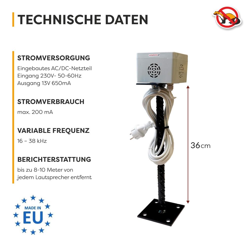 Marderschutz Light Hermetic | Wirkt auf 4 Seiten | Auf hohem Fuß | Schützt Parkplätze und große Flächen | Stromversorgung 230V