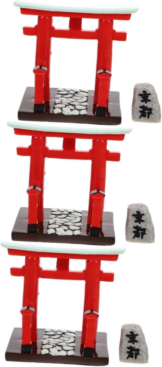 Unomor 3sets Japanese Gate Miniature Model Stone Stele Statue for Garden Decor Fish Tank Decoration and -Landscape Design Gate Detailed Craftsmanship