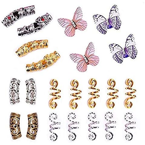 Dsoar Hair Tube Beads Spiral Hair Coils Butterfly Cuff Beads for Dreadlocks Braids,22 Pcs Hair Jewelry for Braiding Hair Decoration,Hair Barrettes Locs Accessories with Storage Box Cover