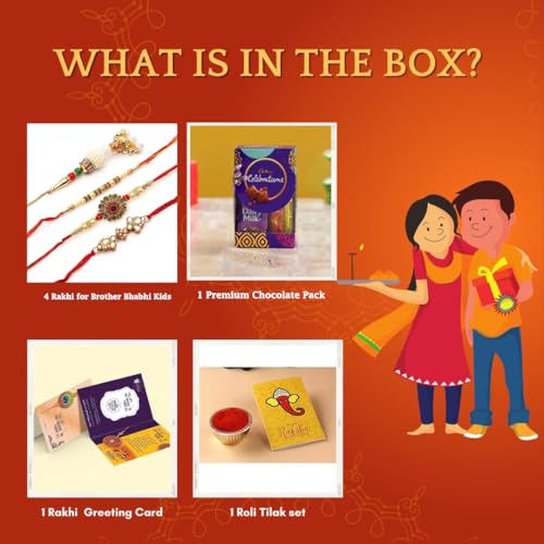 Image of Rakhi for Brother Combo with Gift, Rakhi Gift for Brother Rakhi with Chocolate For Bhai Bhabhi Kids, Rakshabandhan Gifts for Brother with Rakhi, Rakhi set of 4 with Greeting Card