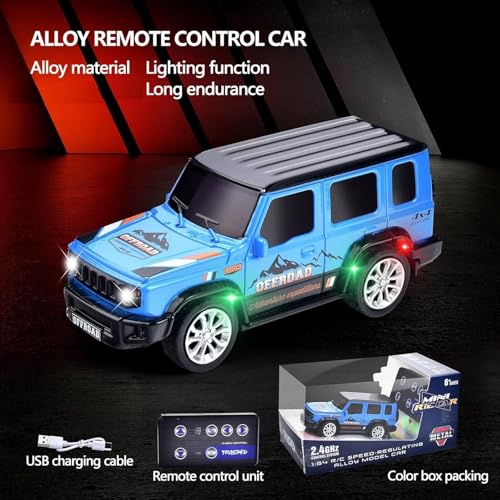 Image of Bestie toys Remote Control Small Car, 1:64 Scale Off-Road RC Car, USB Rechargeable 2.4GHZ Three Speed Indoor Alloy Vehicle for Kids (Offroad Jeep), Multicolor
