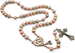 Terço Madeira Colorida Rosa Claro Cordçao 8mm Mãe de Todas as Mães