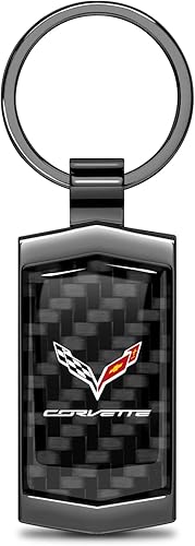iPick Image Llavero de fibra de carbono negro real para Chevrolet Corvette C7, con licencia oficial, Negro -