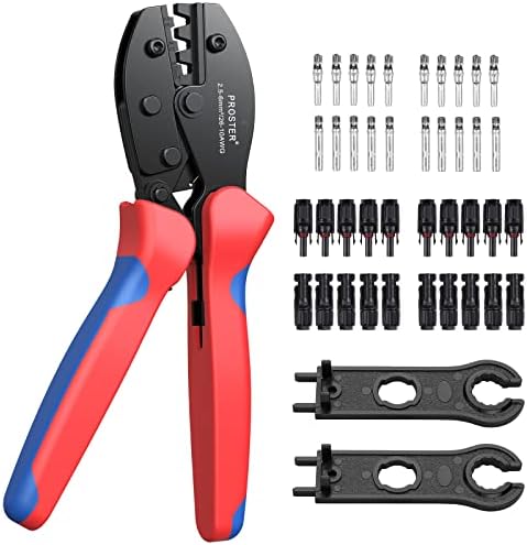 Proster Solar Connector Crimping Tools for 2.5/4.0/6.0mm² Solar Panel PV Cable + 20pcs Male Female Solar Panel Cable Connector + 1 Pair Solar Connector Assembly Tool Spanner Wrench Tool Kit