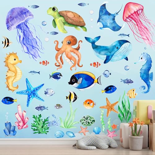 Ocean Wall Decals Ocean Fish Stickers,4 Sheets