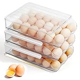 WALNUTT Kitchen Rolling Egg Container for Refrigerator with Lid,54 Large Capacity Egg Holder for Ref