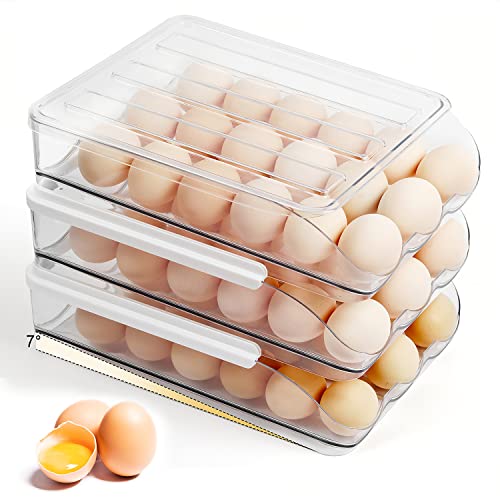 Walnutt Kitchen Rolling Egg Container For Refrigerator With Lid,54 Large Capacity Egg Holder For Refrigerator,Egg Storage Container Organizer,Egg Tray For Refrigerator (3 Layer) #TOP27