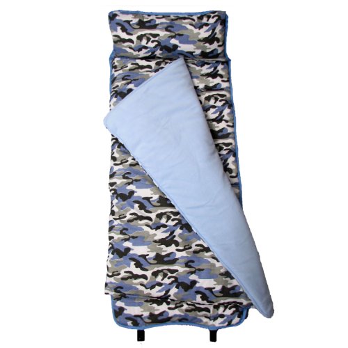 SoHo Blue Camouflage nap mat for Toddler Preschool Day Care with Pillow Lightweight Rolled nap mats Blue