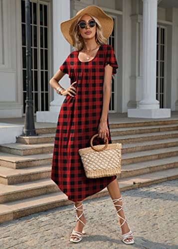 Image of Ekouaer Long Nightgowns for Women with Pockets Short Sleeves Moo Moos for Women Casual Maxi Dress House Dresses S-XXXL