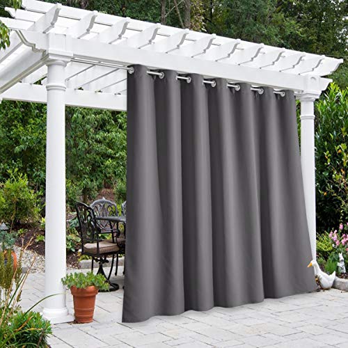 NICETOWN Outdoor Curtain for Patio Waterproof Extra Wide 100", Blackout Vertical Blinds Thermal Insulated Stainless Steer Grommet Indoor Outdoor Divider for Public Space, Grey, 1 Piece, 84"