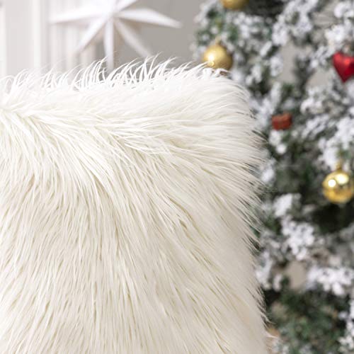 Image of Phantoscope Luxury Series Throw Pillow Covers Faux Fur Mongolian Style Plush Cushion Case for Couch Bed and Chair, Off White 24 x 24 inches 60 x 60 cm